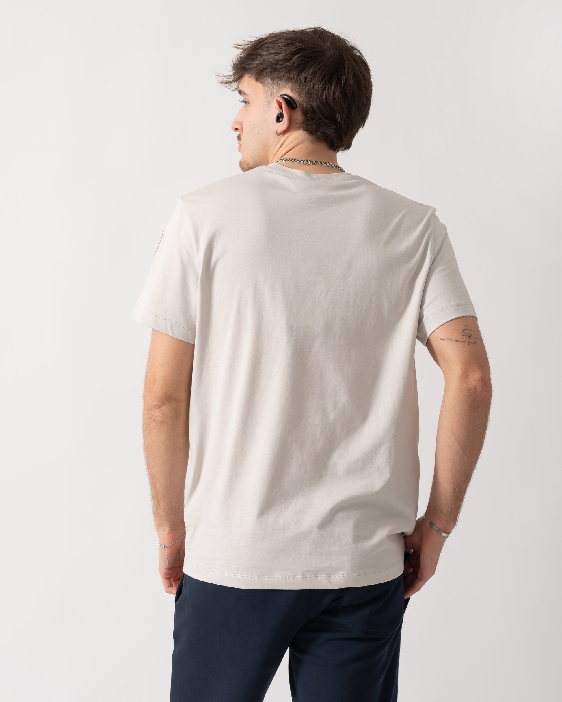 back shot of a model wearing a Parajumpers Shispare Mens T-Shirt in Ice 324