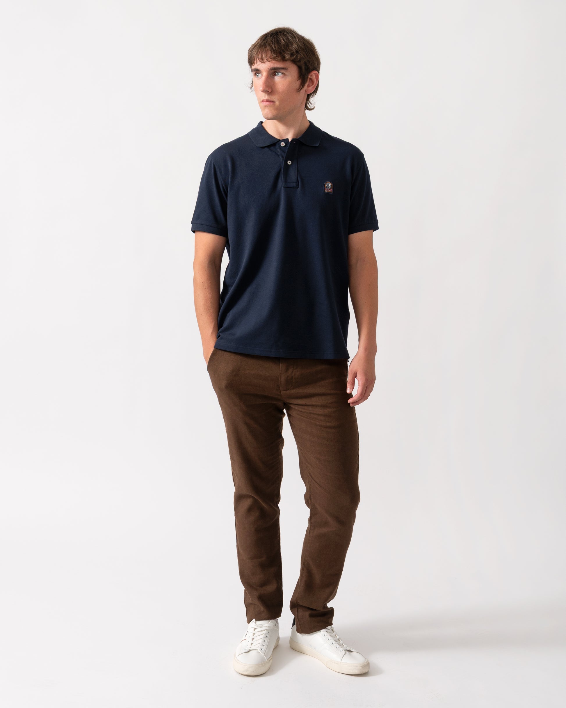 full length of a Parajumpers Wellington Mens Polo Shirt in Blue Navy 316