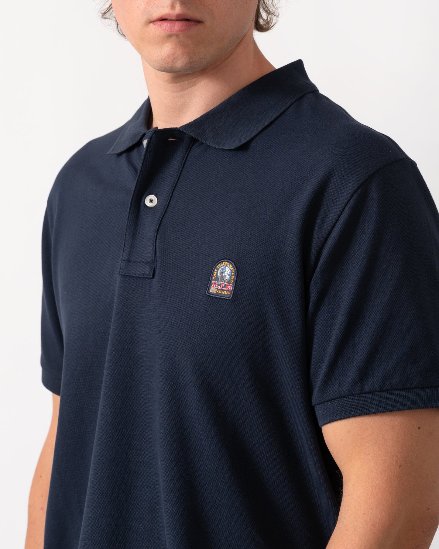 close up of a Parajumpers Wellington Mens Polo Shirt in Blue Navy 316
