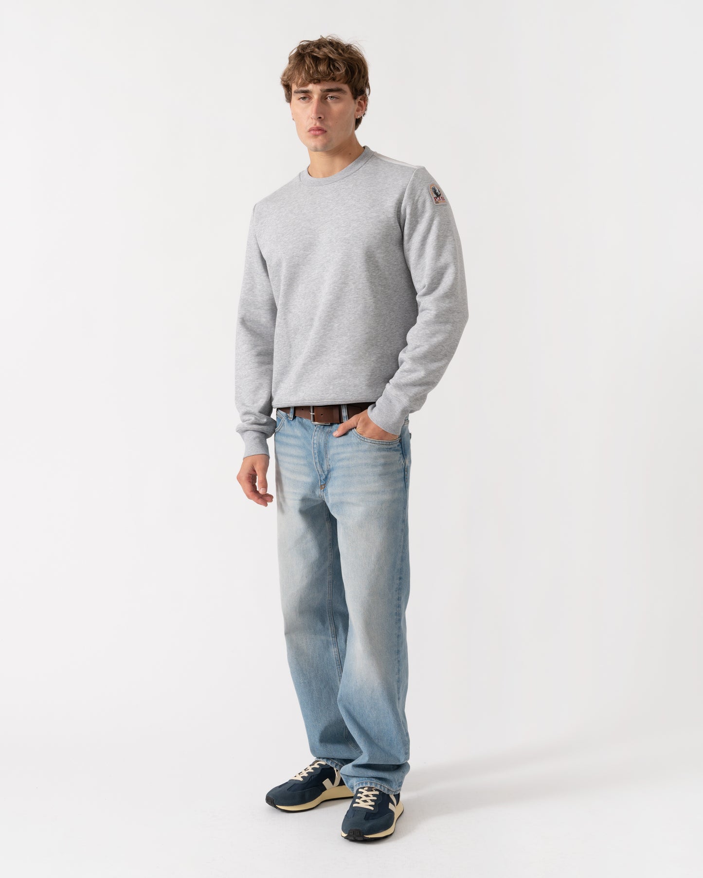 Outfit shot of Parajumpers K2 Mens Sweatshirt - Ash Grey Melange 608