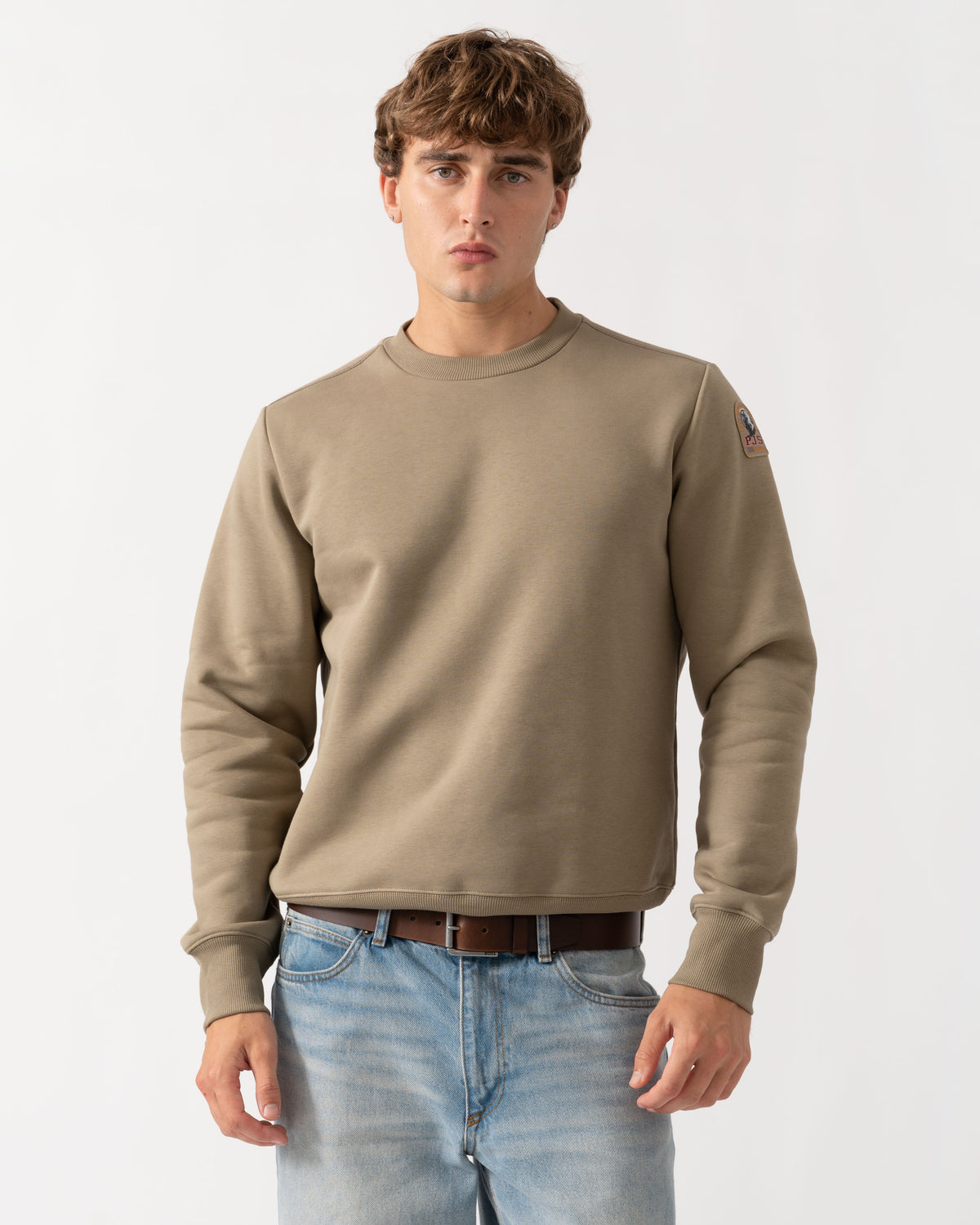 Man wearing Parajumpers K2 Mens Sweatshirt - Muted Khaki 136