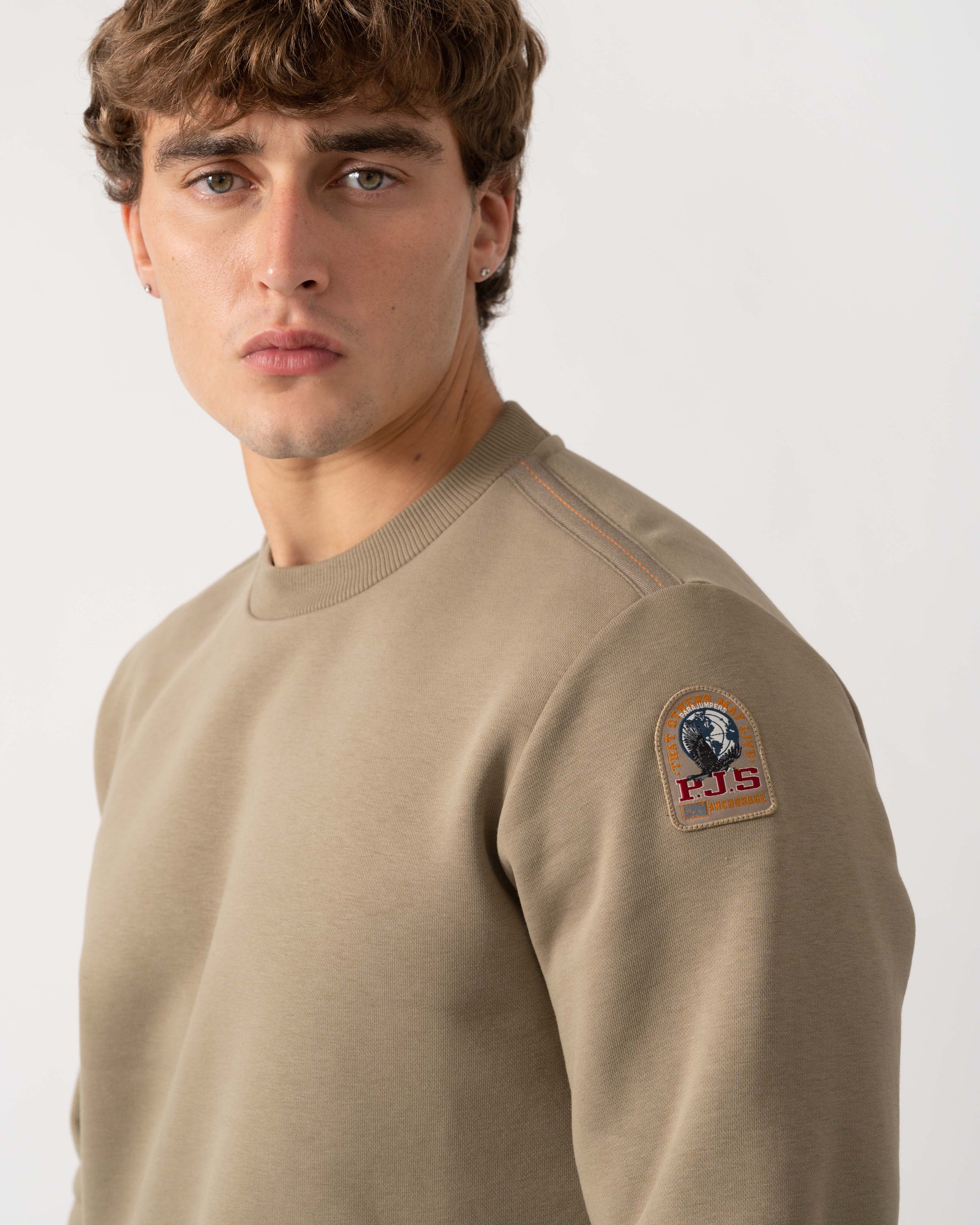 Close up of Parajumpers K2 Mens Sweatshirt - Muted Khaki 136