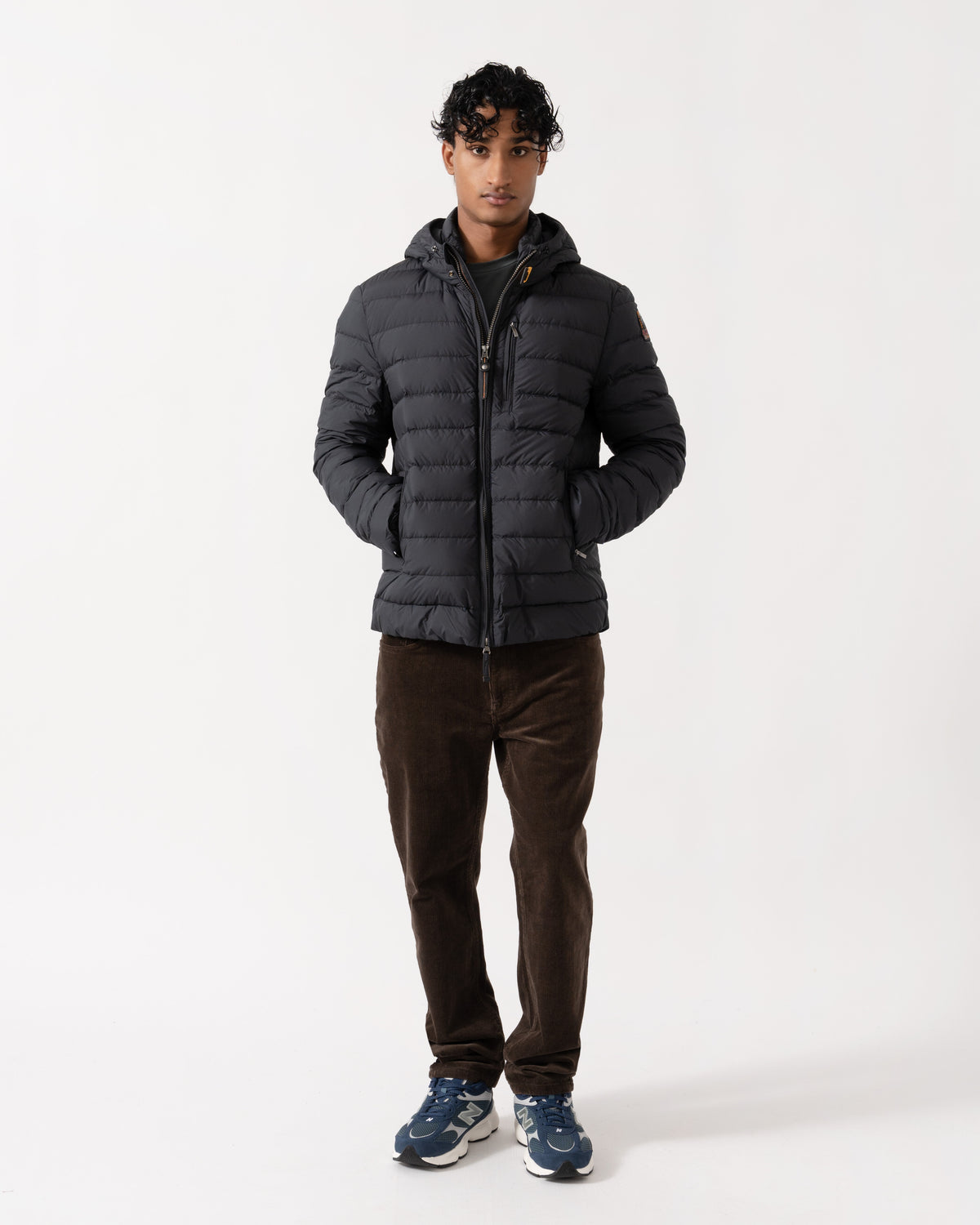 Model wearing the Parajumpers Last Minute Mens Down Jacket with Hood - Black 541