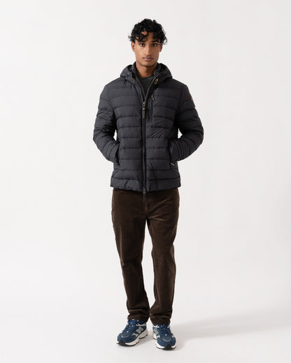 Model wearing the Parajumpers Last Minute Mens Down Jacket with Hood - Black 541