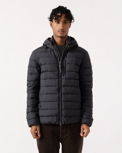 Front of the Parajumpers Last Minute Mens Down Jacket with Hood - Black 541