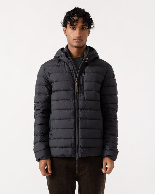 Front of the Parajumpers Last Minute Mens Down Jacket with Hood - Black 541