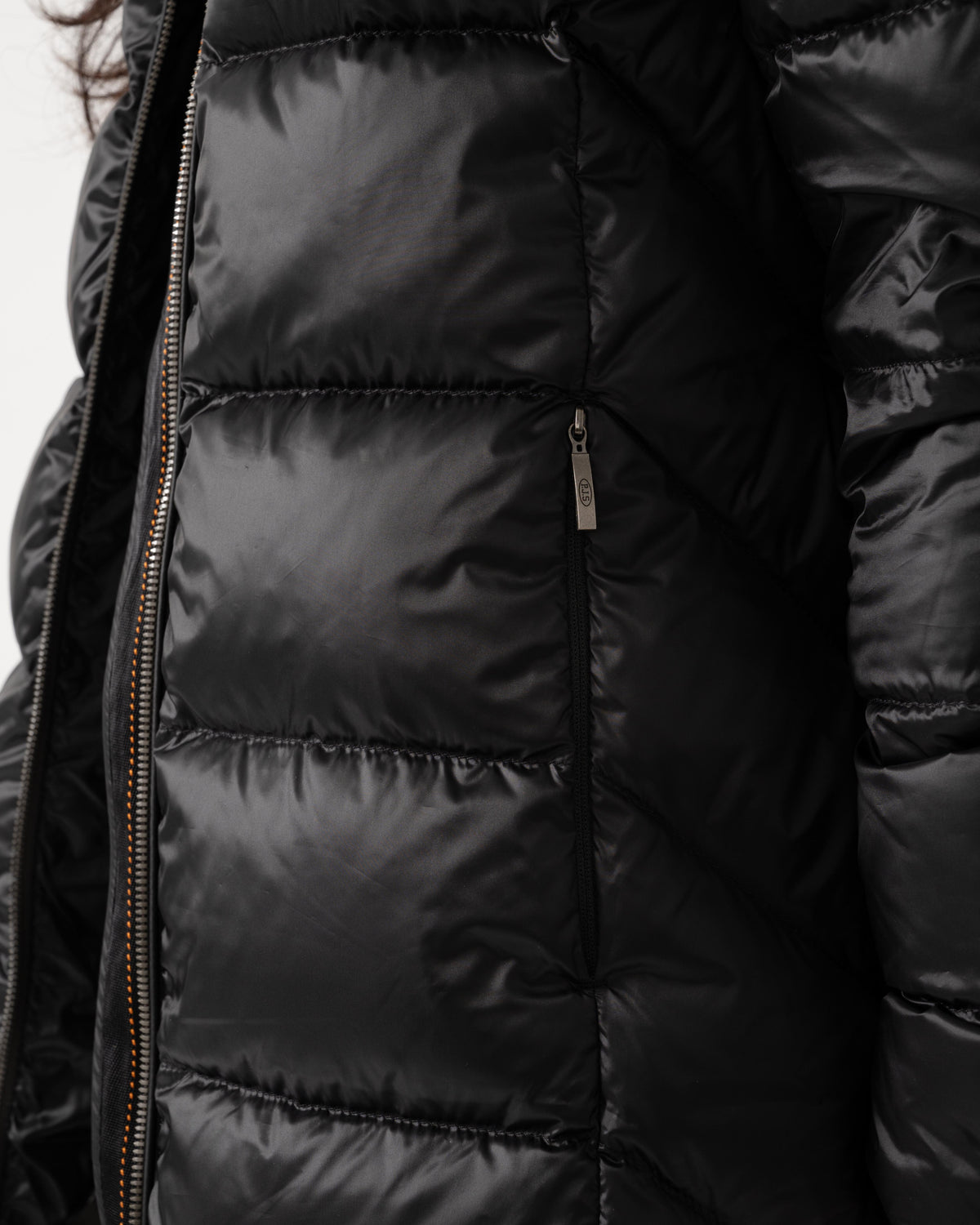 pocket detail of Parajumpers Leah Womens Hooded Down Coat - Black 541