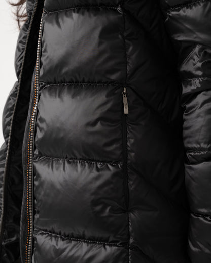 pocket detail of Parajumpers Leah Womens Hooded Down Coat - Black 541