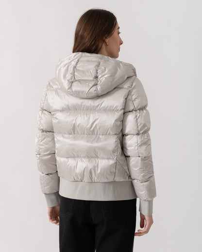 Parajumpers Mariah Womens Hooded Down Bomber - Silver-Grey 773 | CHO | Designer Womens Bomber Jackets
