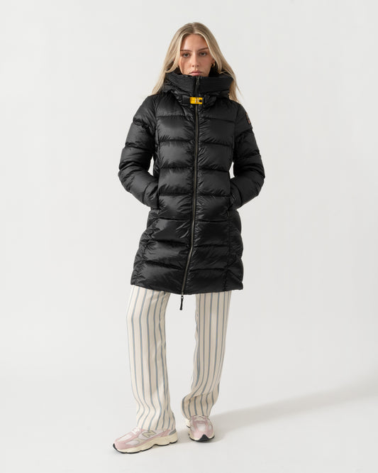 Model wearing the Parajumpers Marion Womens Down Jacket with Hood - Black 541