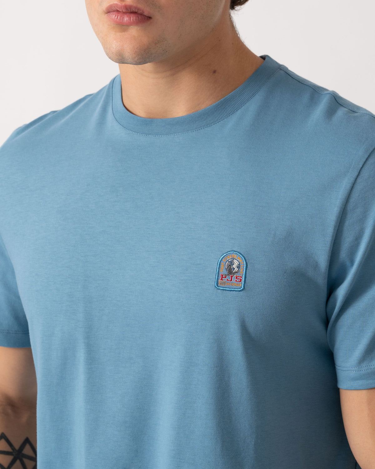 Close up of Parajumpers Mens Patch T-Shirt - Sky Steel 138