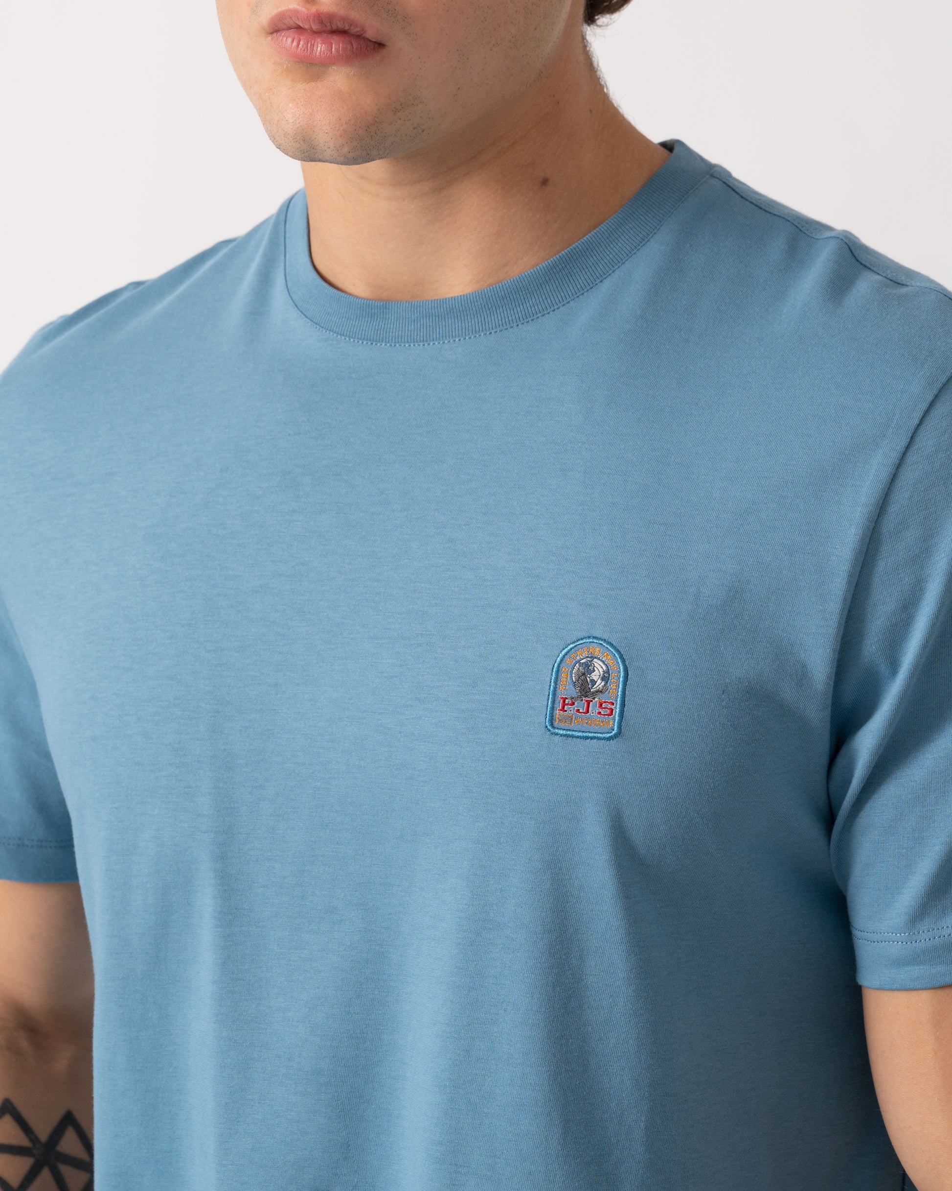 Close up of Parajumpers Mens Patch T-Shirt - Sky Steel 138