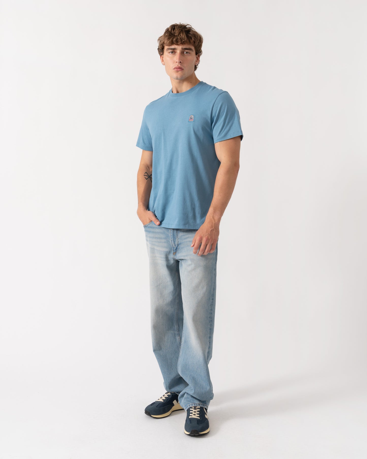 Outfit shot of Parajumpers Mens Patch T-Shirt - Sky Steel 138