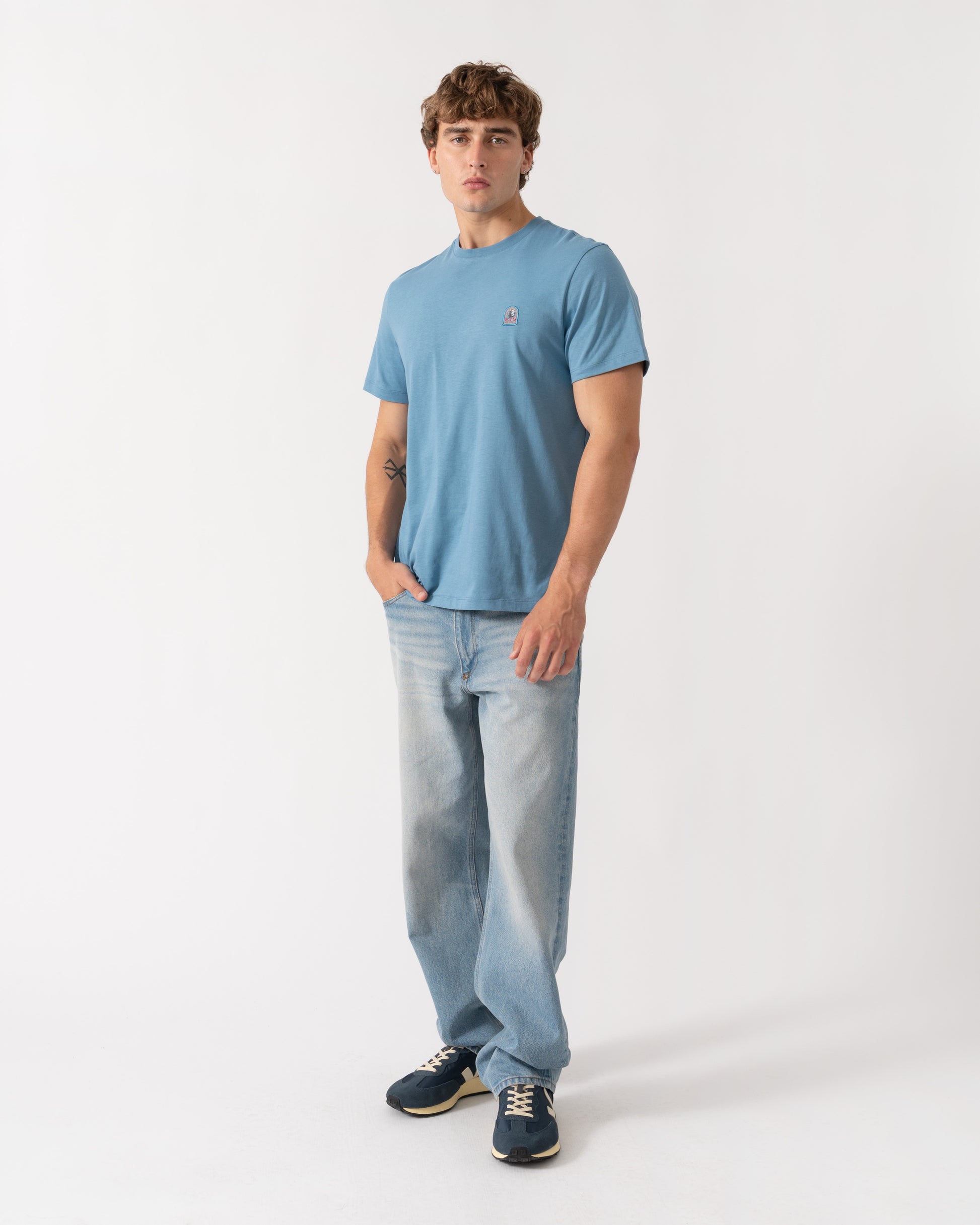 Outfit shot of Parajumpers Mens Patch T-Shirt - Sky Steel 138