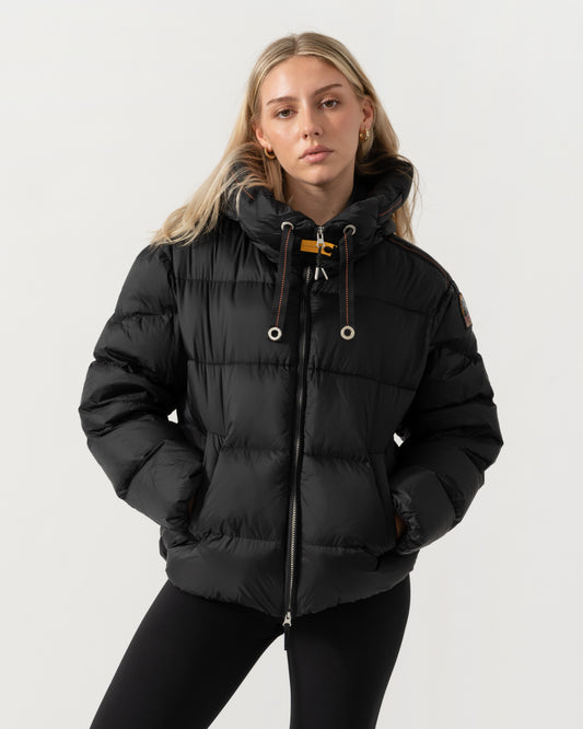 Front of the Parajumpers Tilly Womens Down Jacket with Hood - Black 541