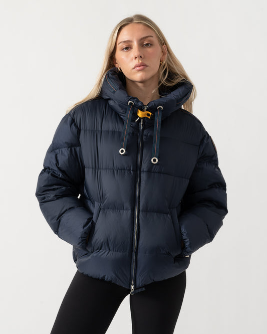 Front of the Parajumpers Tilly Womens Down Jacket with Hood - Blue Navy 316