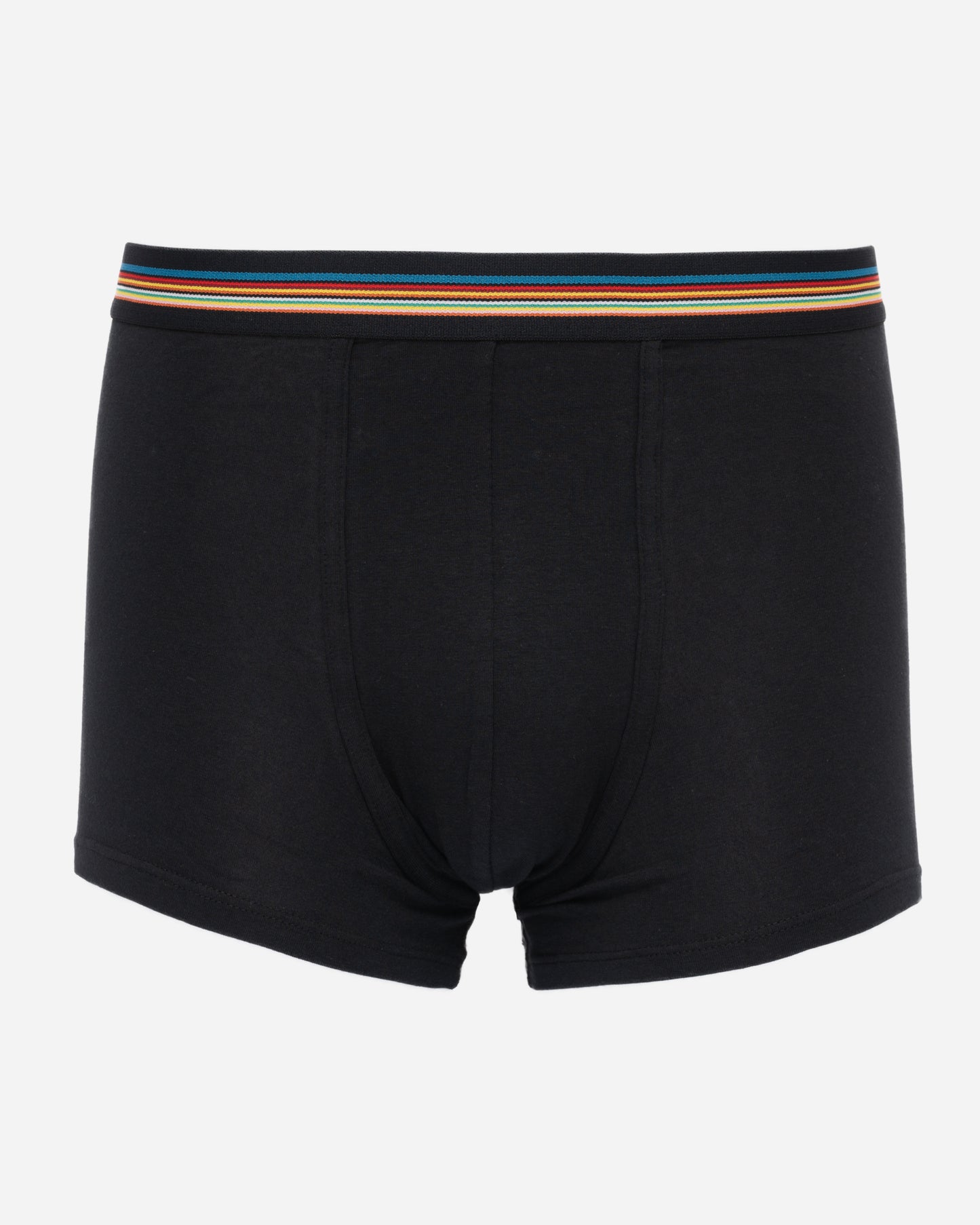 studio shot of Paul Smith 3-Pack Mens Mixed Trunks, in black, with multi-coloured striped waistbands