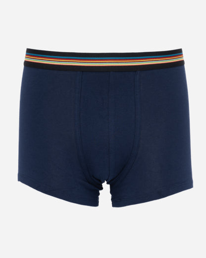 studio shot of Paul Smith 3-Pack Mens Mixed Trunks, in navy, with multi-coloured striped waistbands