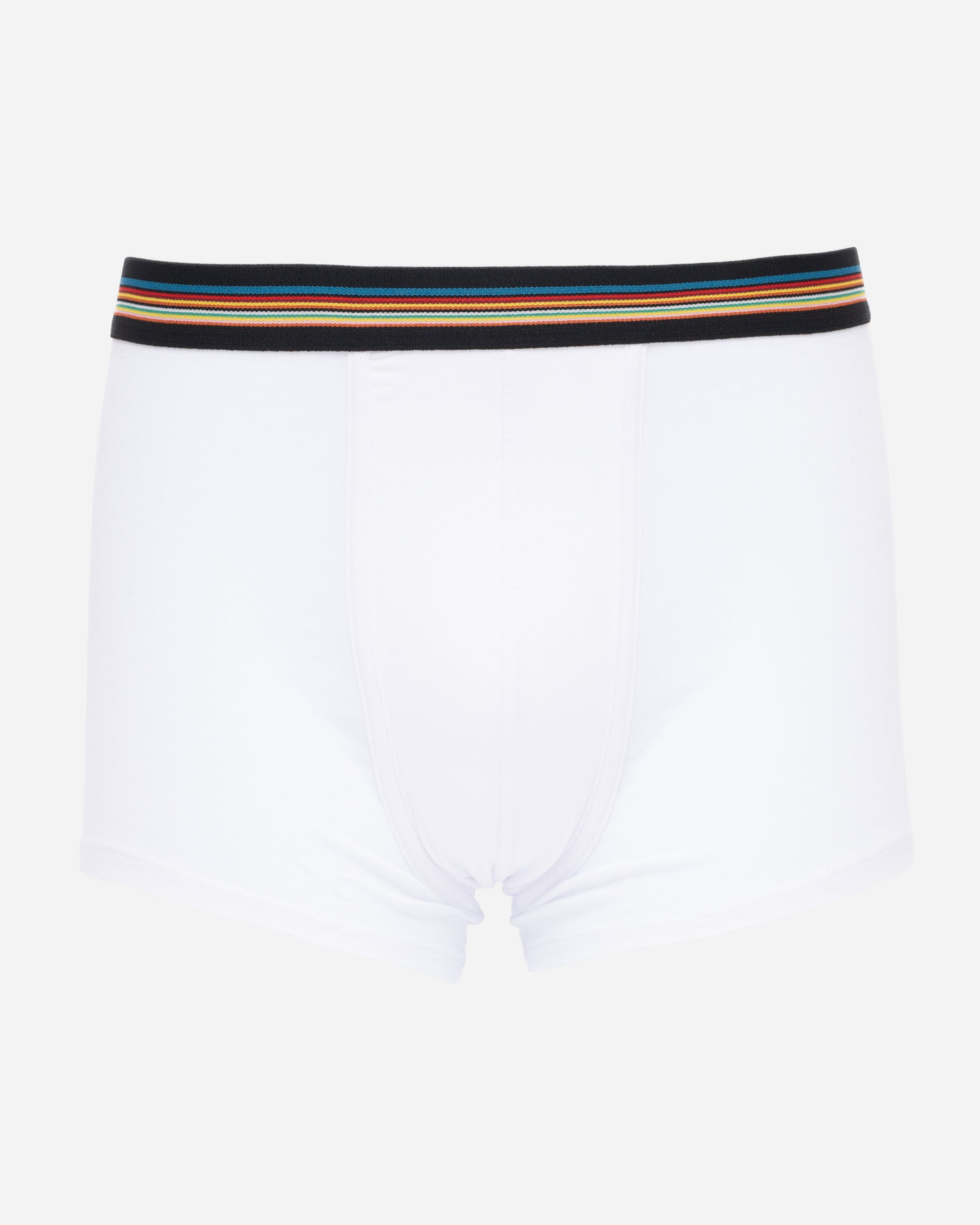 studio shot of Paul Smith 3-Pack Mens Mixed Trunks, in white with multi-coloured striped waistbands