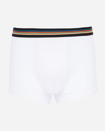 studio shot of Paul Smith 3-Pack Mens Mixed Trunks, in white with multi-coloured striped waistbands