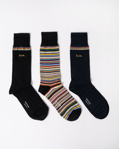 Paul Smith 3-Pack Mens Socks with Gold Signature Logo in 1A Multicolour
