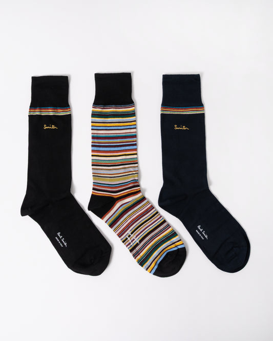 Paul Smith 3-Pack Mens Socks with Gold Signature Logo in 1A Multicolour