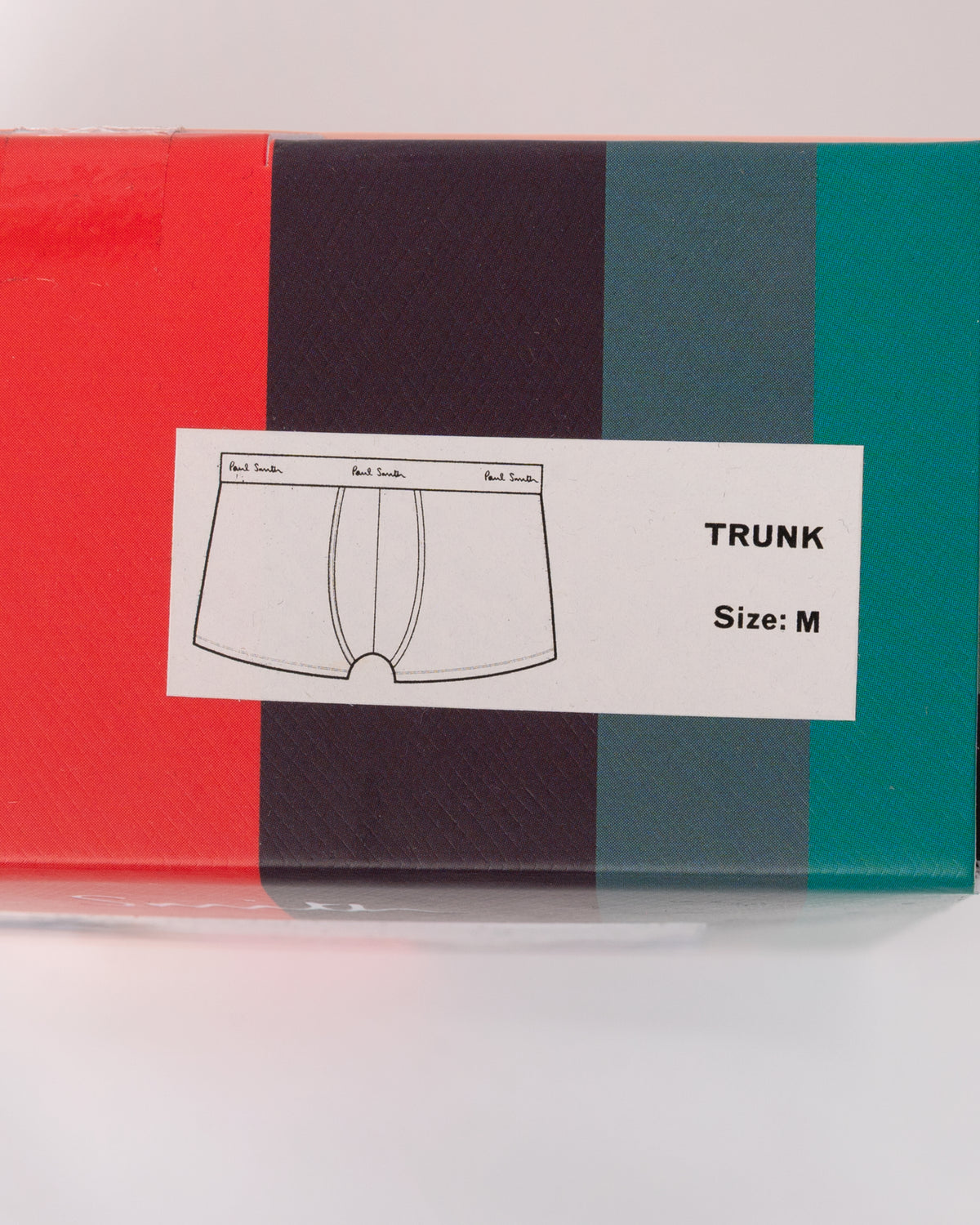 studio photograph showing packaging detail of Paul Smith 3-Pack Mens Trunks with Signature Logo Waistband in 75 Anthracite