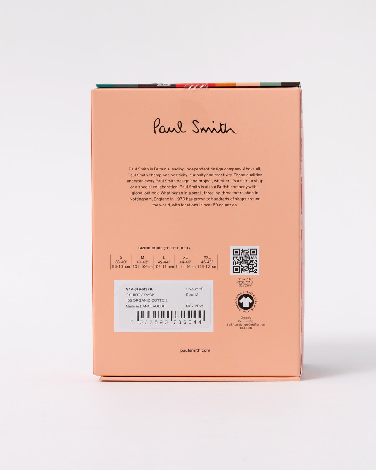 back of packaging for Paul Smith 3 Pack Mens Script Logo T-Shirts - 3B Mixed Plate 3