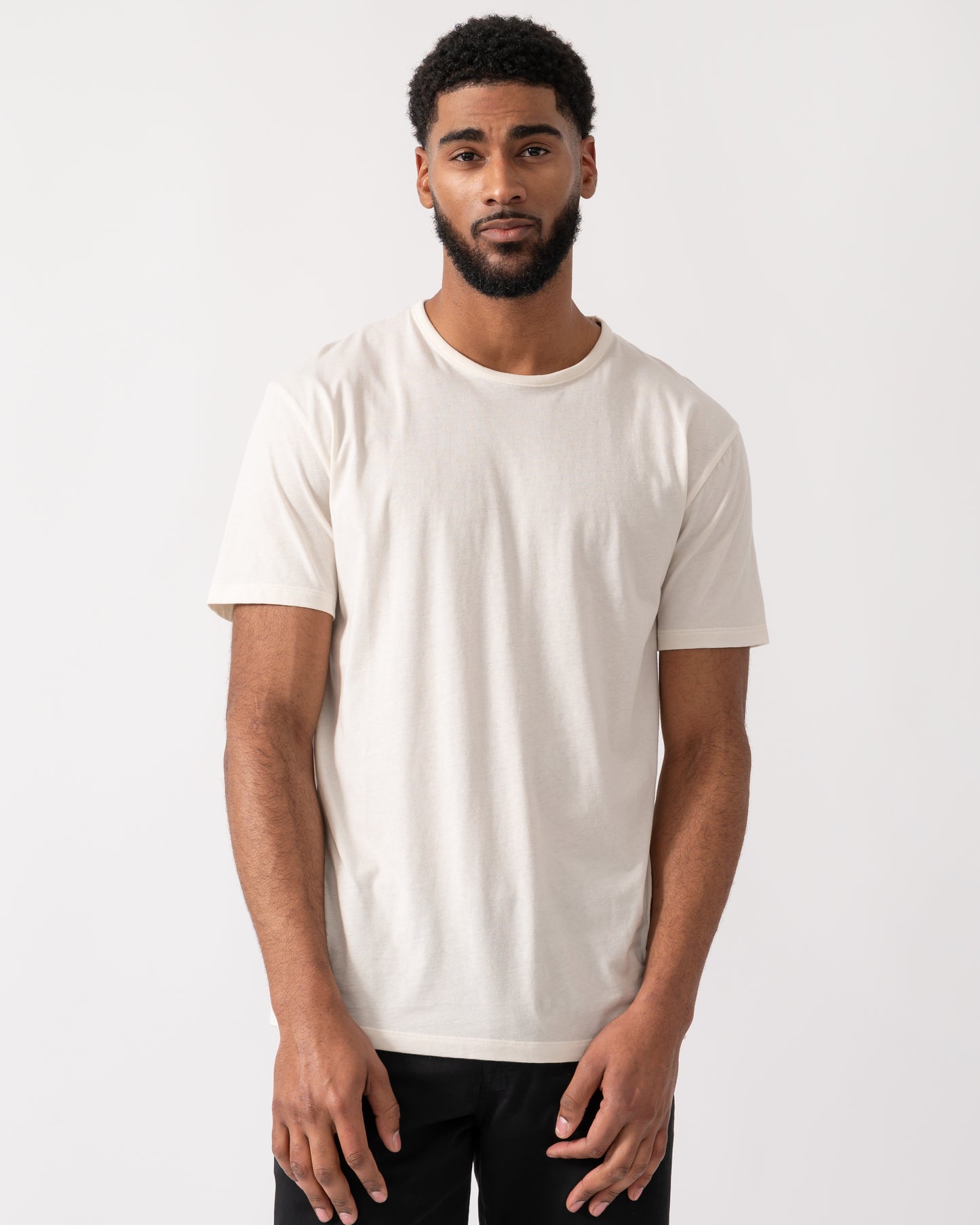 model wearing a Paul Smith Mens Crew Neck Lounge T-Shirt in Off White