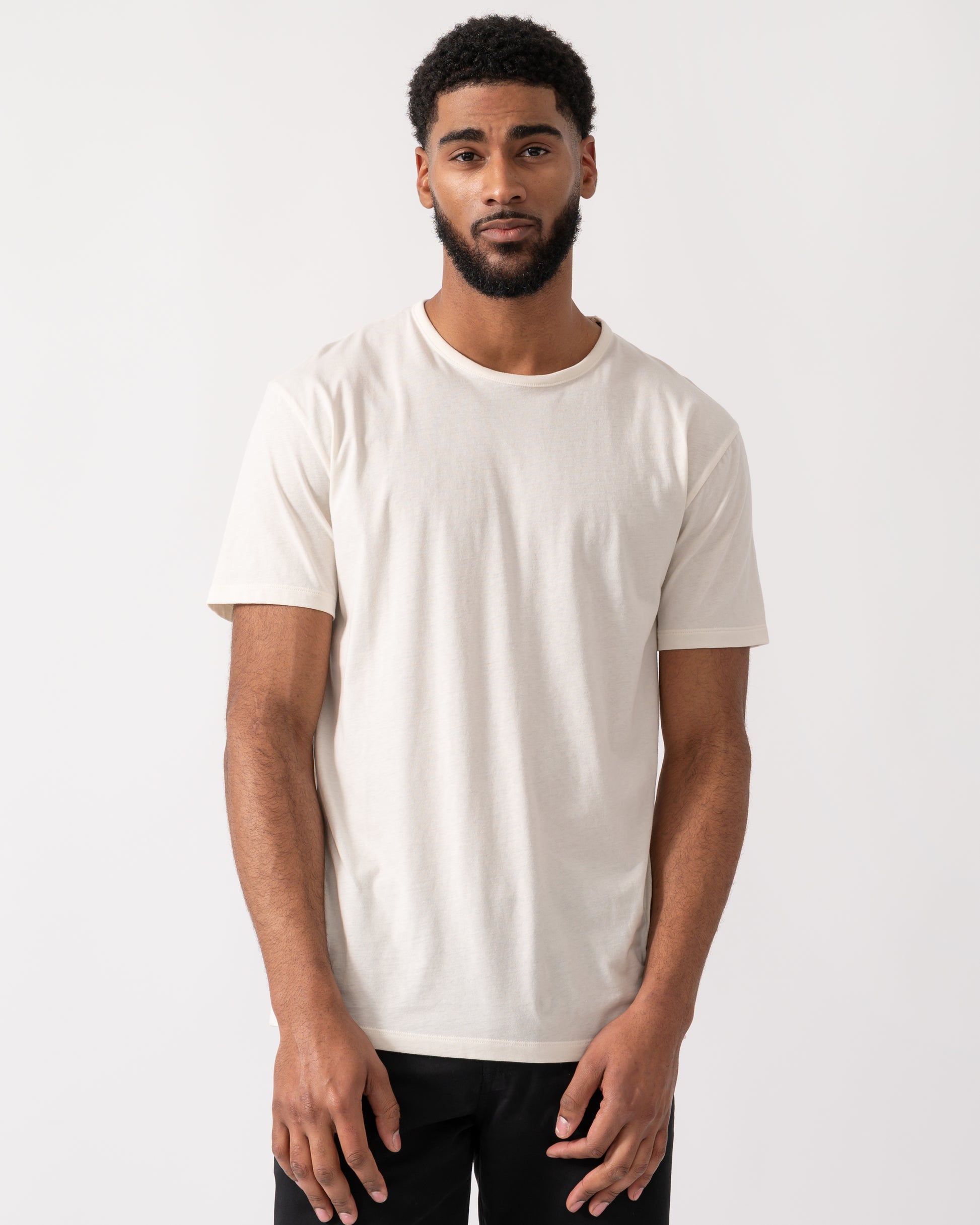 model wearing a Paul Smith Mens Crew Neck Lounge T-Shirt in Off White