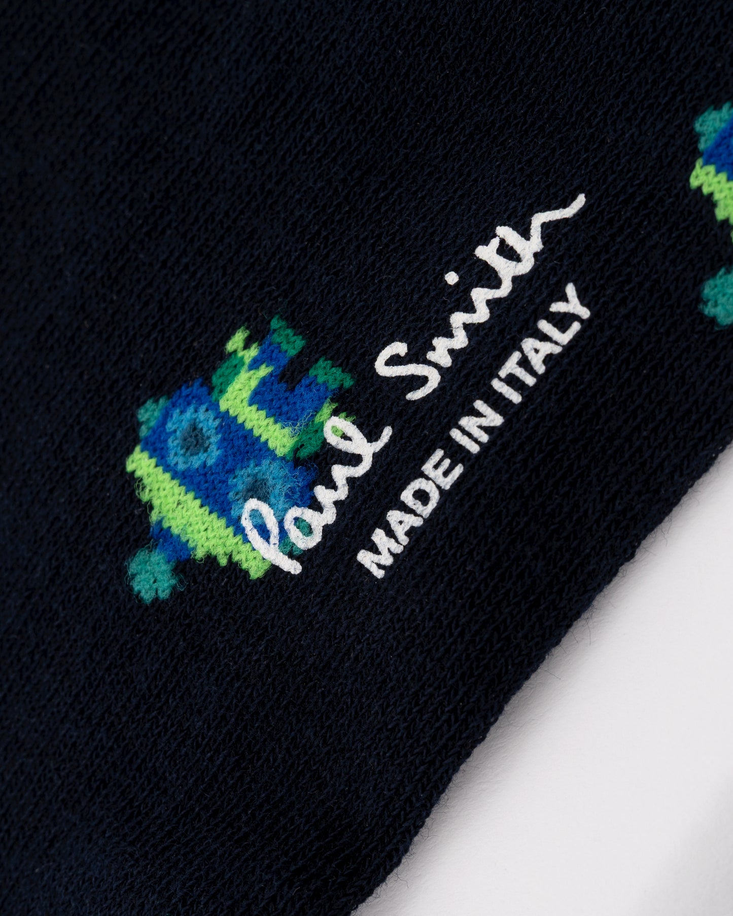 logo detail of Paul Smith Mens Robot Socks in 49 Very Dark Navy