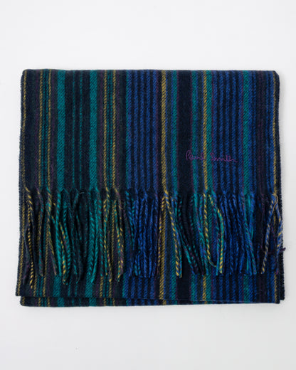 Paul Smith Mens Trent Stripe Scarf - 47 Navy - CHO - Designer Mens Scarf