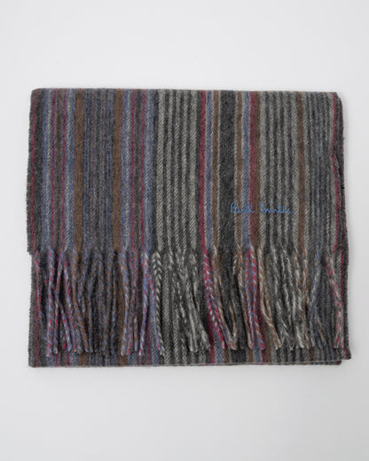 Paul Smith Mens Trent Stripe Scarf - 76 Slate - CHO - Designer Mens Scarf