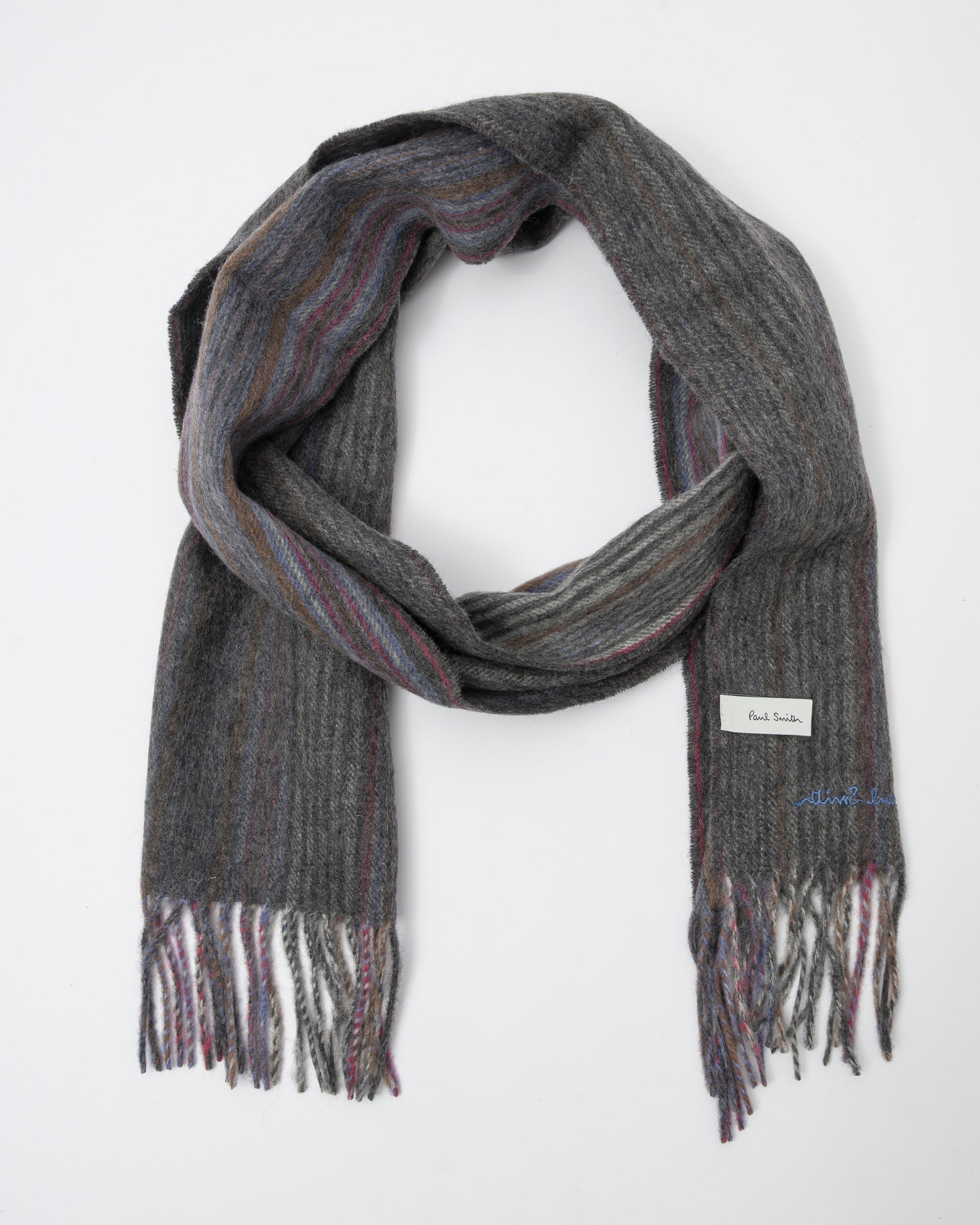 Paul Smith Mens Trent Stripe Scarf - 76 Slate - CHO - Designer Mens Scarf