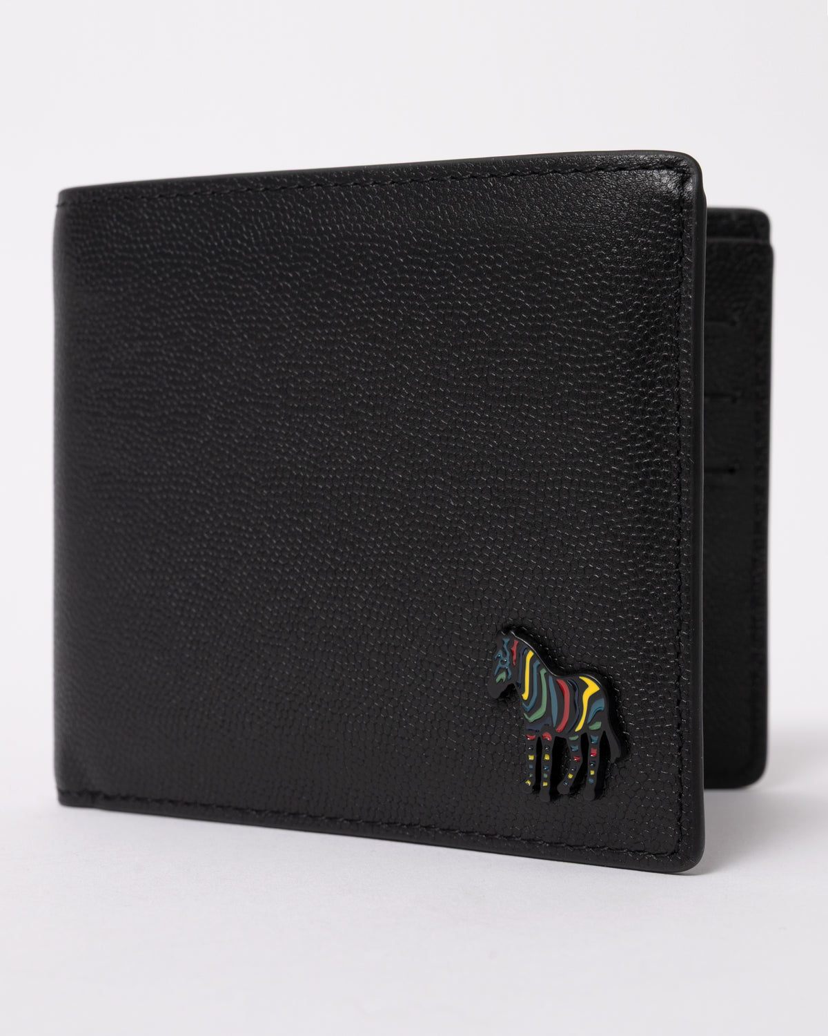 studio photograph showing a Paul Smith Mens Zebra Badge Billfold Wallet in 79 Black