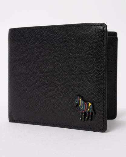 studio photograph showing a Paul Smith Mens Zebra Badge Billfold Wallet in 79 Black