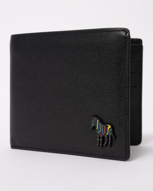 studio photograph showing a Paul Smith Mens Zebra Badge Billfold Wallet in 79 Black