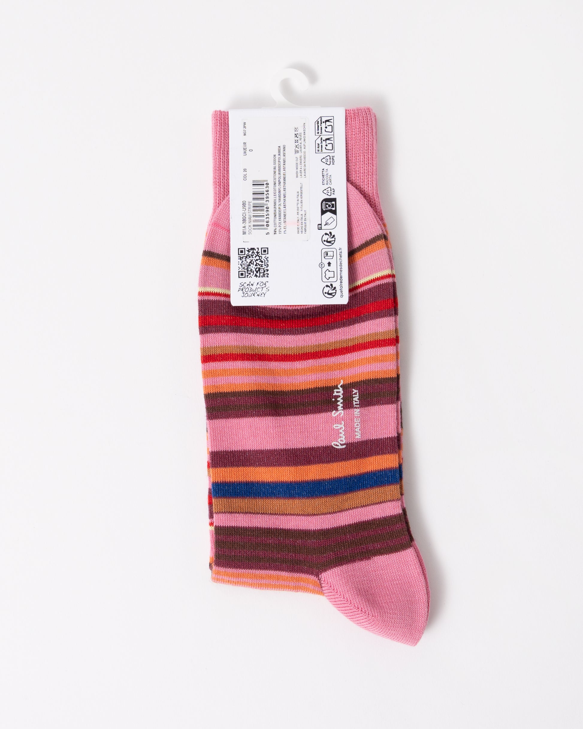 back of Paul Smith Niam Stripe Mens Socks in 20 Light Pink