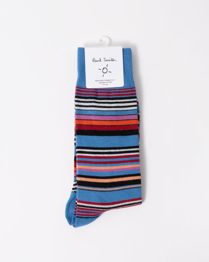 front of Paul Smith Niam Stripe Mens Socks in 42 Blue