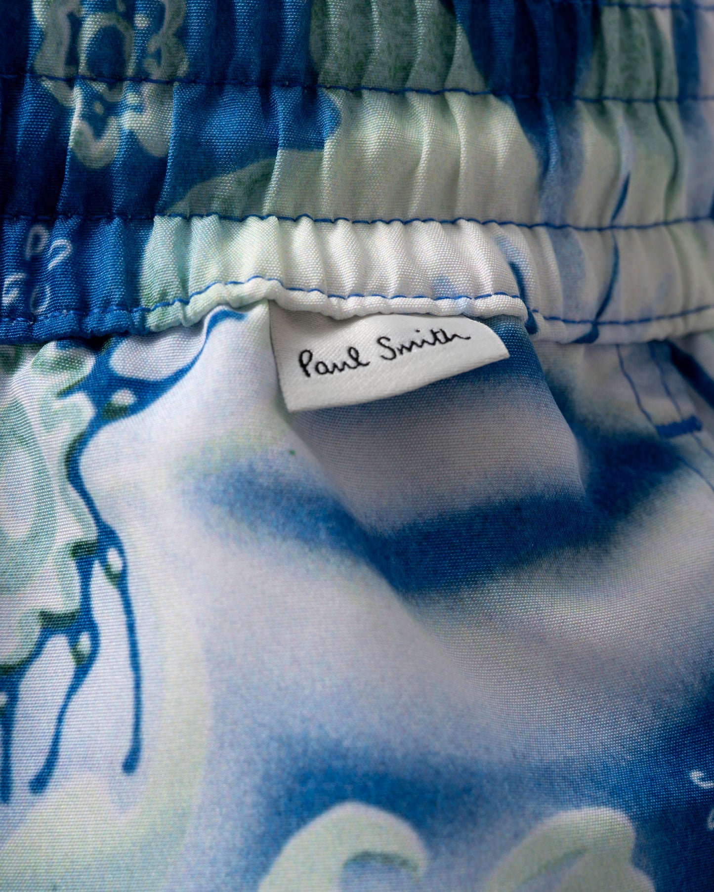 detail of Paul Smith Riso Floral Mens Swimshorts in 45 Blue