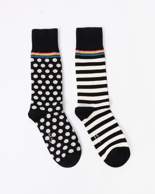 Paul Smith Mens 2-Pack Polka Dot & Stripe Socks flat lay
