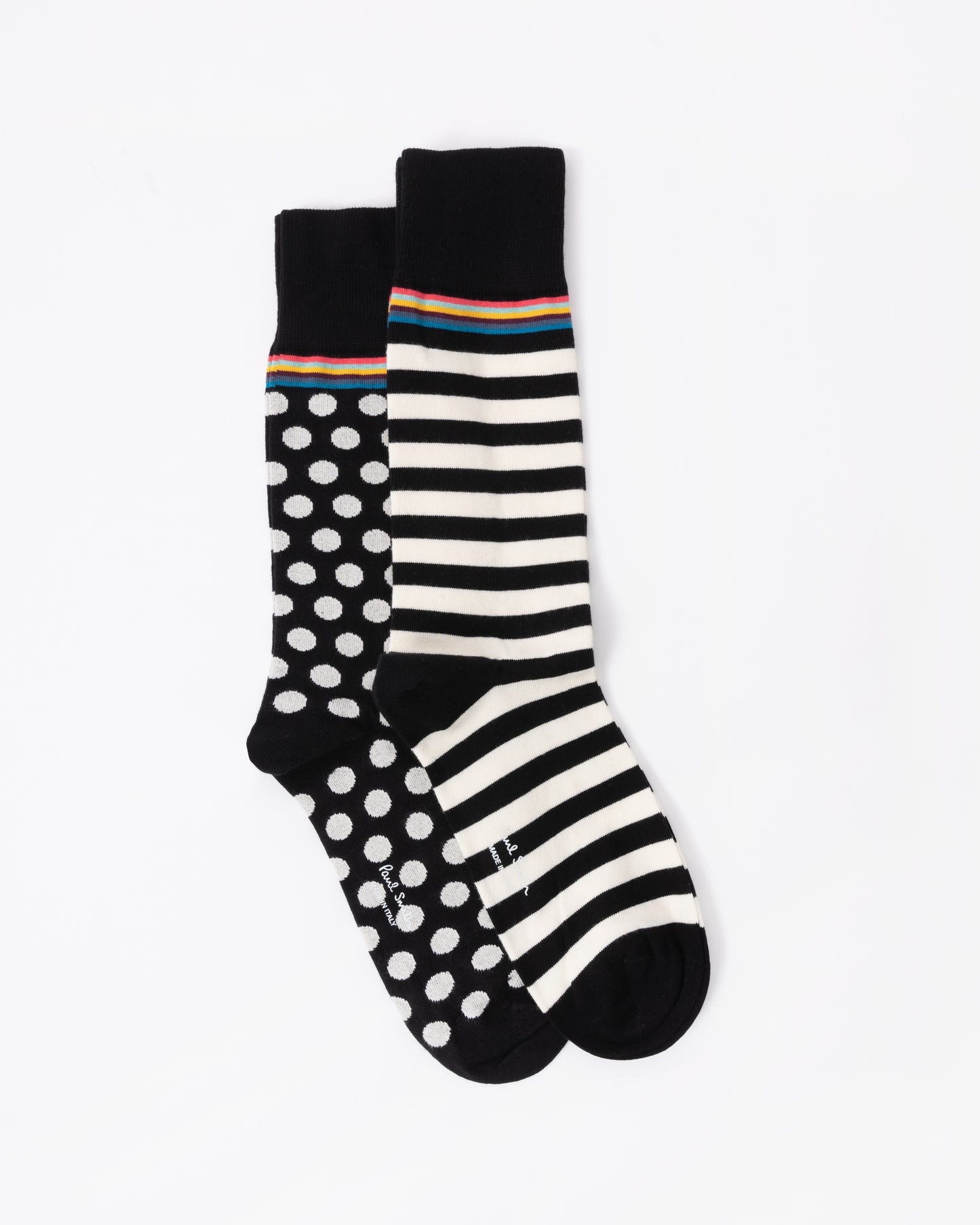 Paul Smith Mens 2-Pack Polka Dot & Stripe Socks flat lay 2 pack