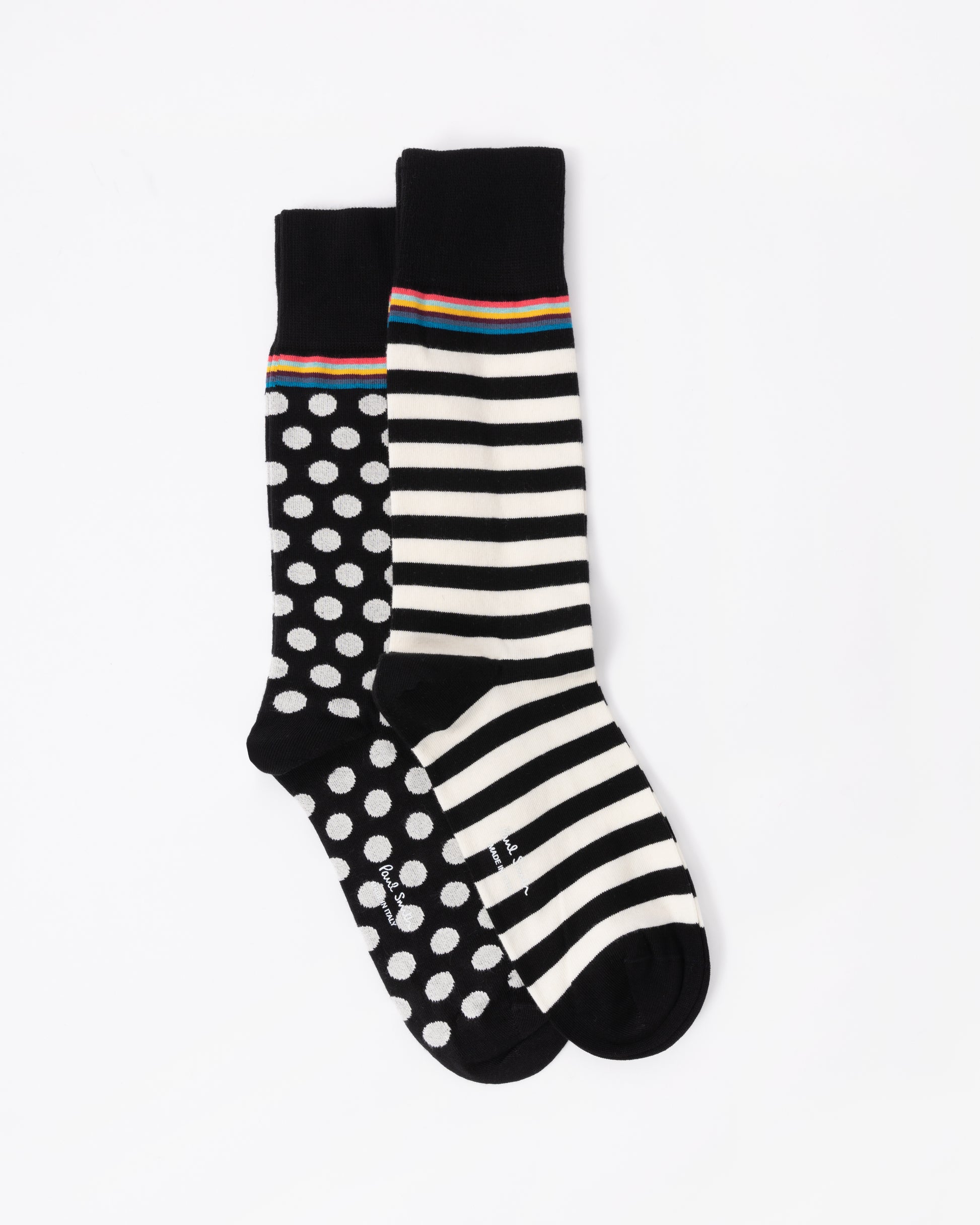 Paul Smith Mens 2-Pack Polka Dot & Stripe Socks flat lay 2 pack