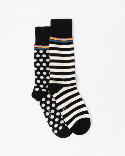 Paul Smith Mens 2-Pack Polka Dot & Stripe Socks flat lay 2 pack