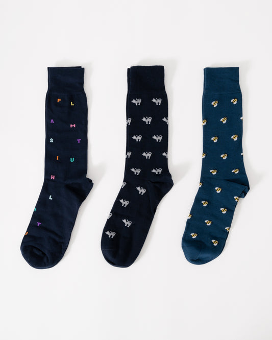 Paul Smith Mens 3-Pack Seas Navy Socks - 1A Mixed Plate 1