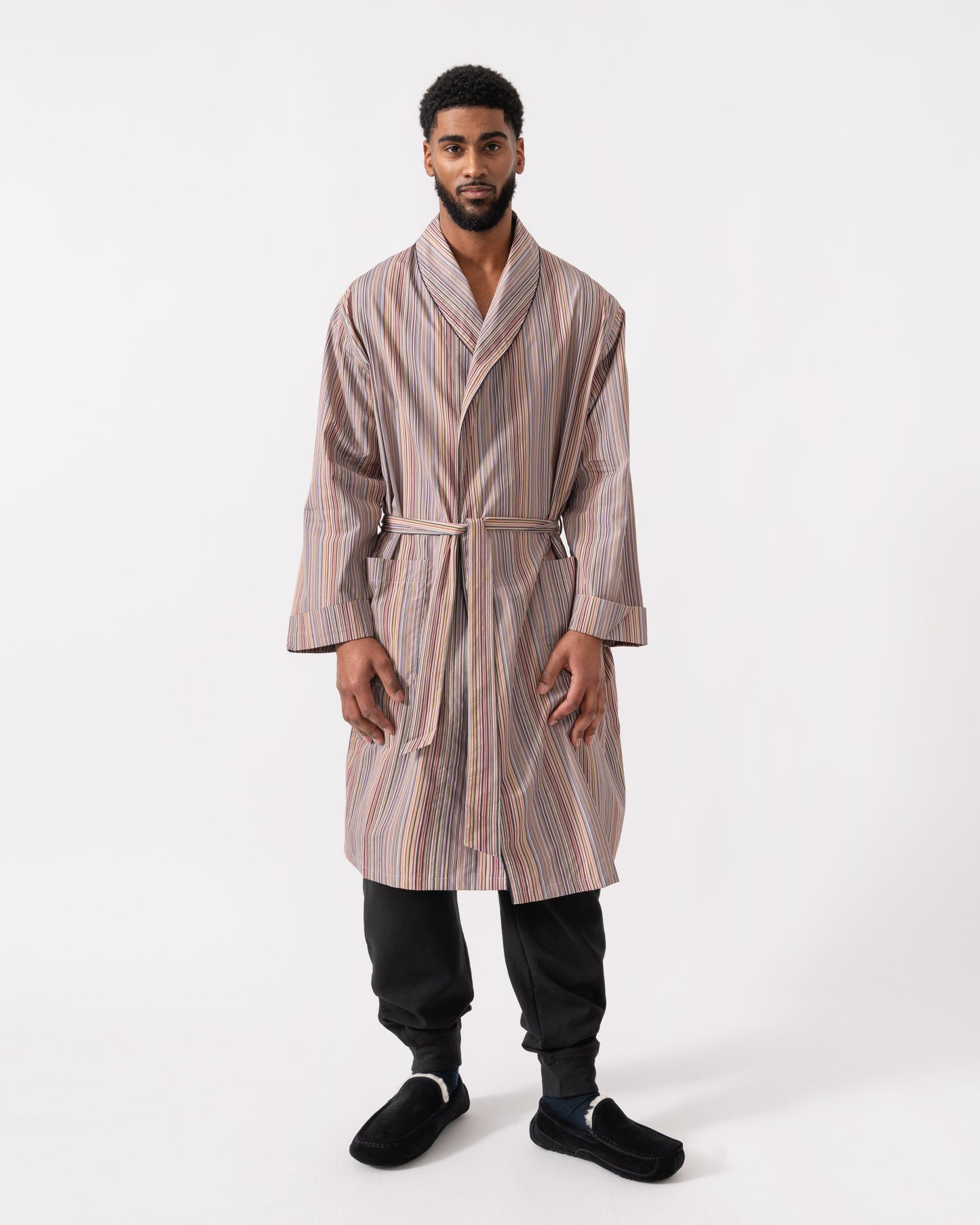 Paul Smith Mens Signature Stripe Dressing Gown full length with tie belt closed