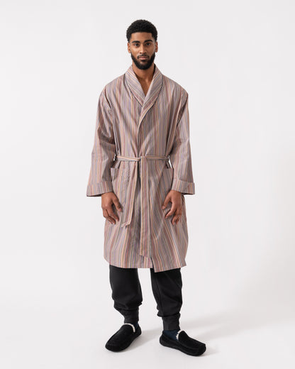 Paul Smith Mens Signature Stripe Dressing Gown full length with tie belt closed