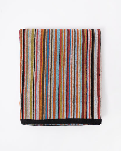 Paul Smith Mens Signature Stripe Towel With Black Trim flat lay