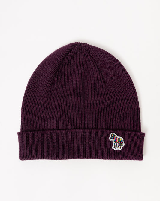Paul Smith Mens Zebra Logo Beanie - 29 Very Dark Red