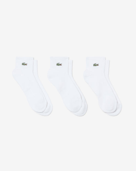 Lacoste 3 - Pack Mid - Length Mens Sport Socks - White 001 | CHO | Designer Mens Socks